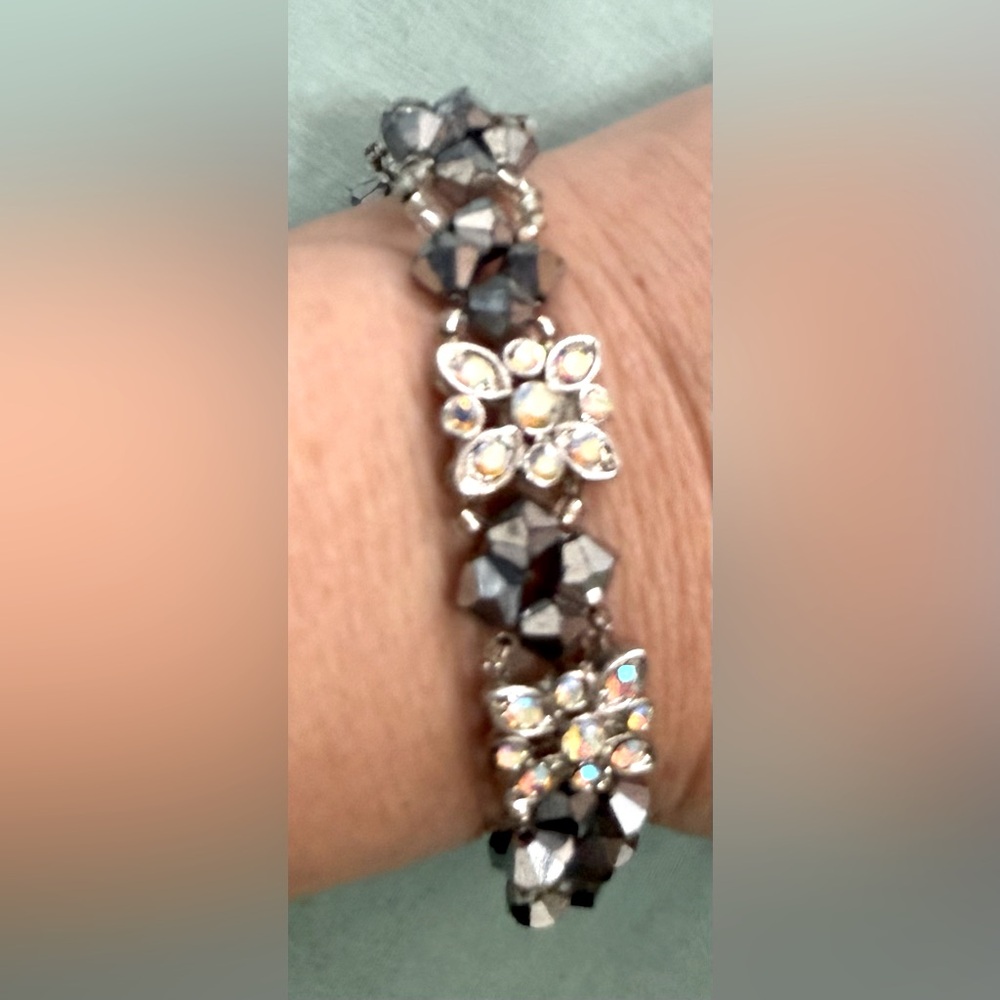Silver-tone rhinestone bracelet.